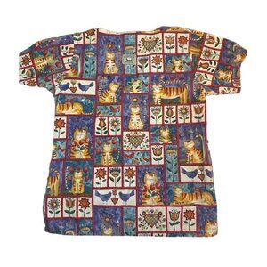 Cottonality Whimsical Cat Scrub Top Small